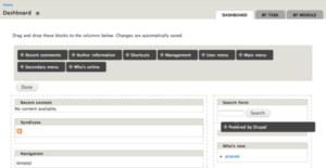 Screenshot of Drupal Dashboard page