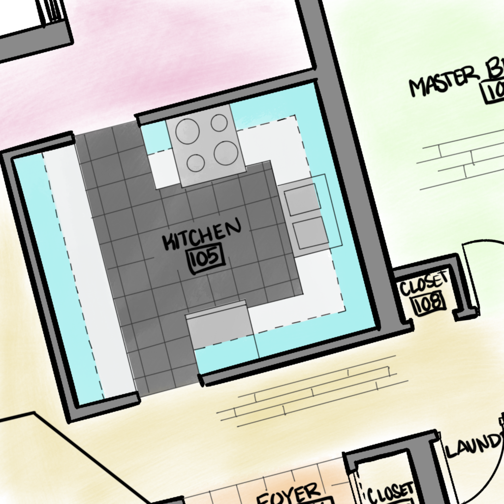 A kitchen schematic graphic