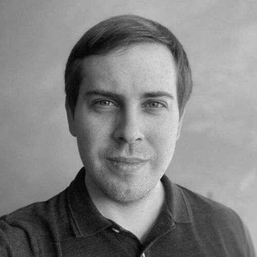 B&W headshot of Maksym Shakhrai