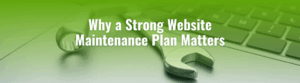 A sleek laptop is the stage for this abstract technology concept image. Two silver open end wrenches are crossed on the laptop keyboard. This imagery represents website maintenance.