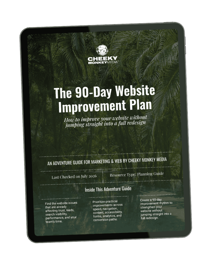 Ipad with the cover of our new lead magnet "the 90-day website improvement plan"