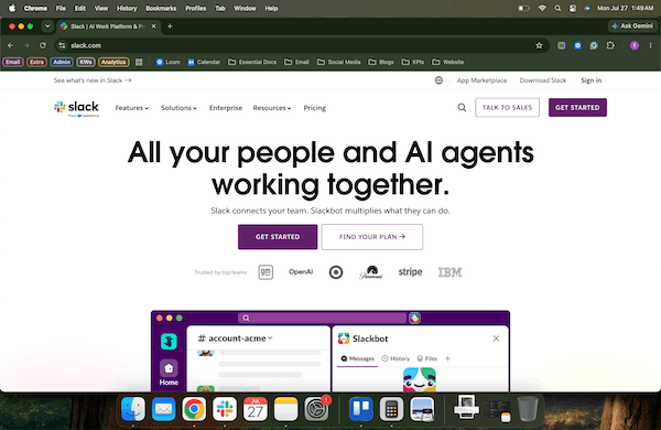 slack website homepage screenshot