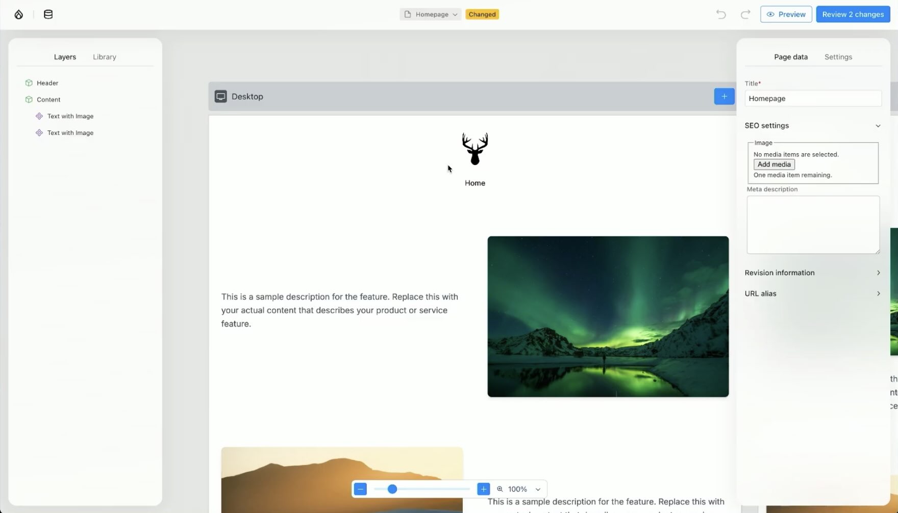 Screenshot of the design platform, Drupal CMS.